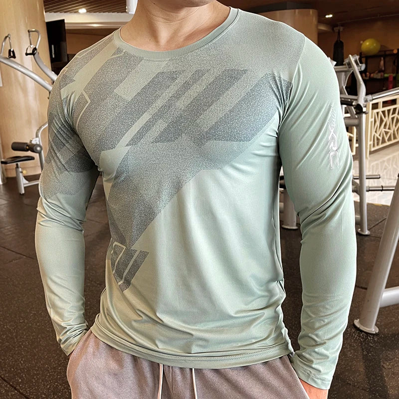 High Quality Running Sport Shirt Men Fitness Compression Long Sleeve Upper Clothing Crew Neck Swearshirt Male Rash Guard Wicking